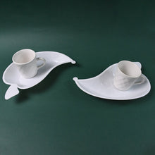 Unibic Ceramic Tea Cups With Plastic Leaf Shape tray / Platter (6 Pcs Set)