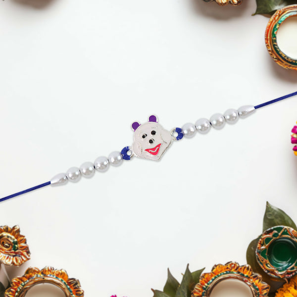 Cute Cartoon Face Kids Rakhi With Pearl Beads And Blue Thread  Fun Raksha Bandhan Rakhi For Children