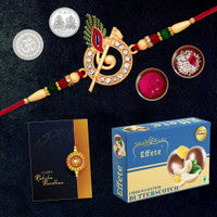 Krishna Flute Rakhi Combo Gift Set With Choco Butterscotch Coin Roli-chawal  Greeting Card
