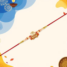 Elegant Golden Charm Rakhi With Pearl Beads And Red Thread  Traditional Raksha Bandhan Bracelet For Brother