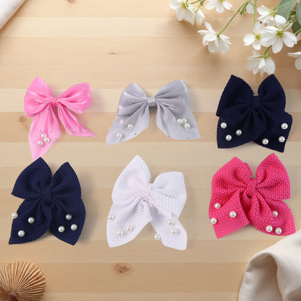 Hair Bow Knot Clip Suitable For Girls (12 Pc  Multicolour  Mix Design) Hair Accessories
