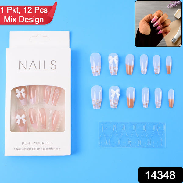 Reusable Press-on Artificial Nails With Adhesive Stickers (12 Pc)